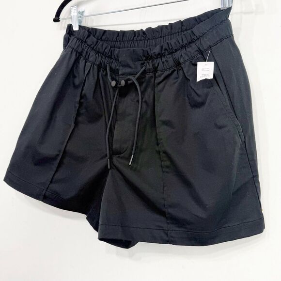 GAP Black Elastic Ruffle Waist Wide Leg High Waisted Cotton Shorts NEW - Picture 3 of 16